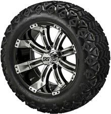 4 Golf Cart 23x10-14 Black Trail At Tire On 14x7 Blackmachined Tempest Wheel