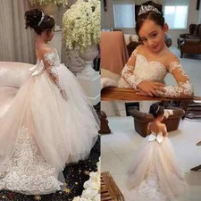 New Long Sleeves Flower Girl Dresses for Wedding Bridesmaid Dress Lace Dress
