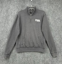 Victoria s Secret PINK Gray Women s XS 1/4 Zip Pullover Sweatshirt Logo Lounge