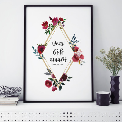 JUNIWORDS Poster mit Rahmen ''veni vidi amavi'' Geschenk Geburtstag  DIN A4 A3