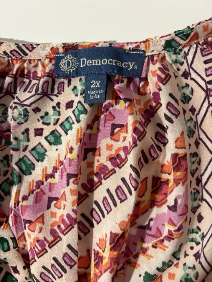 Democracy 2XL dress Baby Doll 3/4 Ballon SL V Neck Woven Tiered MIDI Fairy - Image 2 of 4