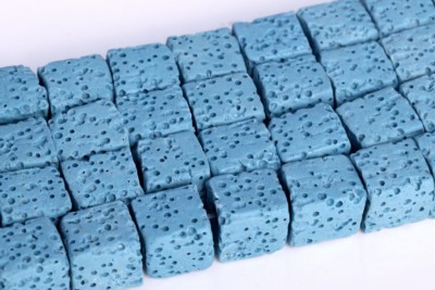 9MM Blue Volcanic Lava Cube Grade AAA Natural Gemstone Loose Beads 15.5''