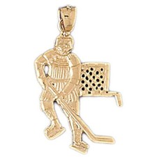 Hockey Player Charm Pendant 14k Gold (1.9 Grams)