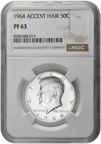 1964 Accent Hair 50C Silver Proof Kennedy Half Dollar NGC PF 63 White Coin