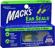Mack's EAR SEALS Earplugs w detachable cord for NOISE & WATER ( 1 pair )***
