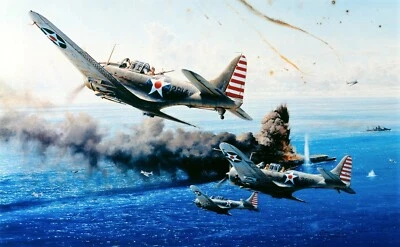 The Battle of the Coral Sea by Robert Taylor signed by TEN WWII Dauntless Pilots - Image 1 of 3