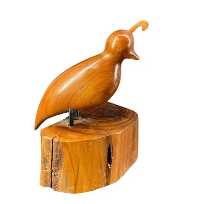 Vintage Carved Quail on Pedestal Sculpture Folk Art ''Something Different'' AZ