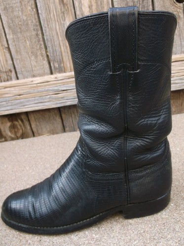 Justin 3733 Vintage Black Exotic Teju Lizard Roper Boots 5-1/2 C - Picture 11 of 17