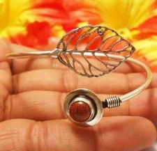 Goldstone Gemstone Cuff Bracelet Leaf Style 925 Silver Plated U227-A16