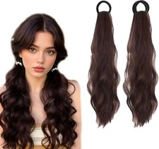 2Pcs Ponytail Extension Human Hair, Dark Brown Ponytail Extension, Clip in Ponyt