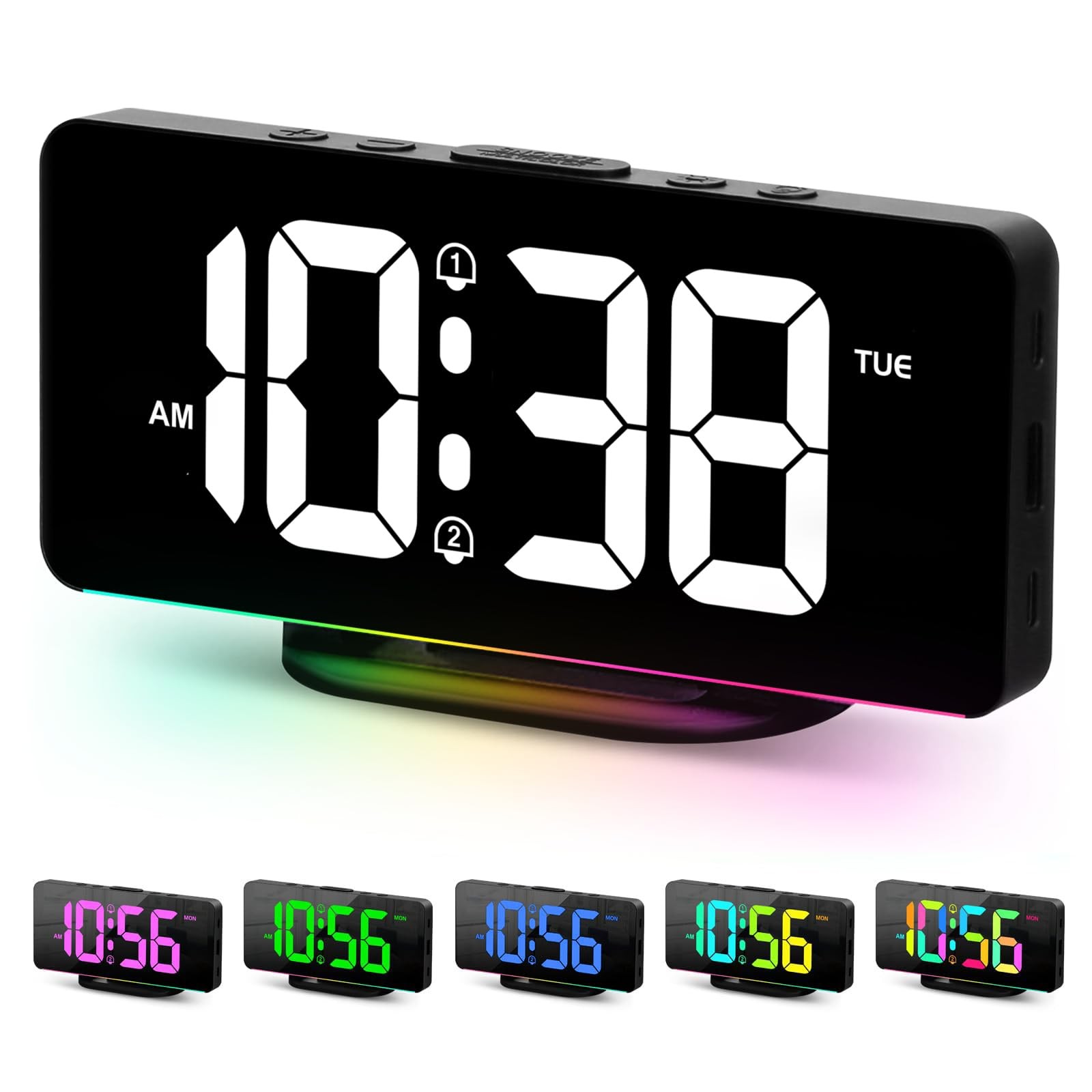 Digital Alarm Clock with Colorful Dynamic RGB Night Light,Volume/Color Adjust...