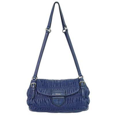 PRADA BR4716 Schultertasche Leder Navy Silber