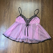 Vintage Y2K 90s Babydoll Camisole 4XL Pink Black Chiffon Lace Sheer Fairy Goth