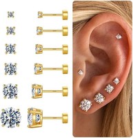 Ohrstecker Set 6 Paar Silber Klein Flatback Piercing Cz Perlen Runde FüR Damen