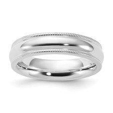 Solid Sterling Silver Milgrain Domed Comfort-Fit Wedding Band 5 Mm Wide
