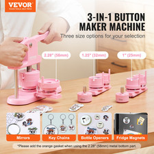 3-IN-1 Button Maker, 1/1.25/2.28 inch 25/32/58mm Pin Maker, Pink