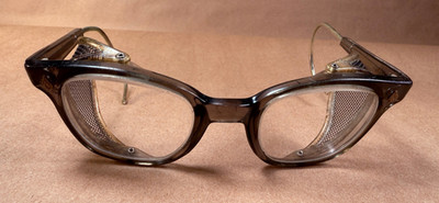 Vintage American Optical  A/O 6 3/4 Safety Glasses Horn Rim w/ Side Shields