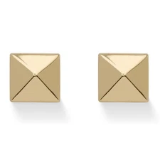 Hollow 14k Yellow Gold Pyramid Stud Earrings