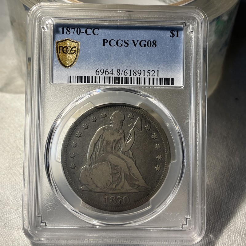 1870-CC SEATED LIBERTY SILVER DOLLAR PCGS VG08 CARSON CITY DATE