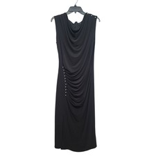 White House Black Market Cowl Midi Dress Black Size 8 NWT Ruched