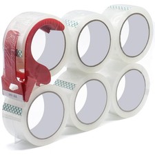 6Pcs 2" x 60 Yards Heavy Duty Clear Packing Tape With Dispenser 2.4 Mil Shipping