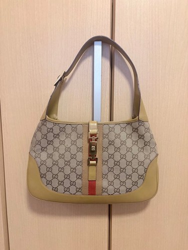 Gucci, shoulder bag, GG pattern, Beige, Yellow, Canvas, Leather,Good