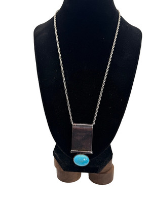Vtg.  CII Mexico Sterling Silver Turquoise Pendant 20.99g Modernist