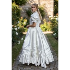 Fairycore Y2K Retro Eden Bridals Beaded Satin Gown Puffed Sleeve Dress Princess