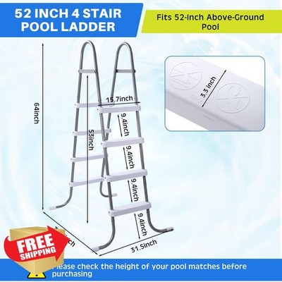 Threlaco Pool Ladder Grey White 52'' Steel Frame Non-Slip 300lbs