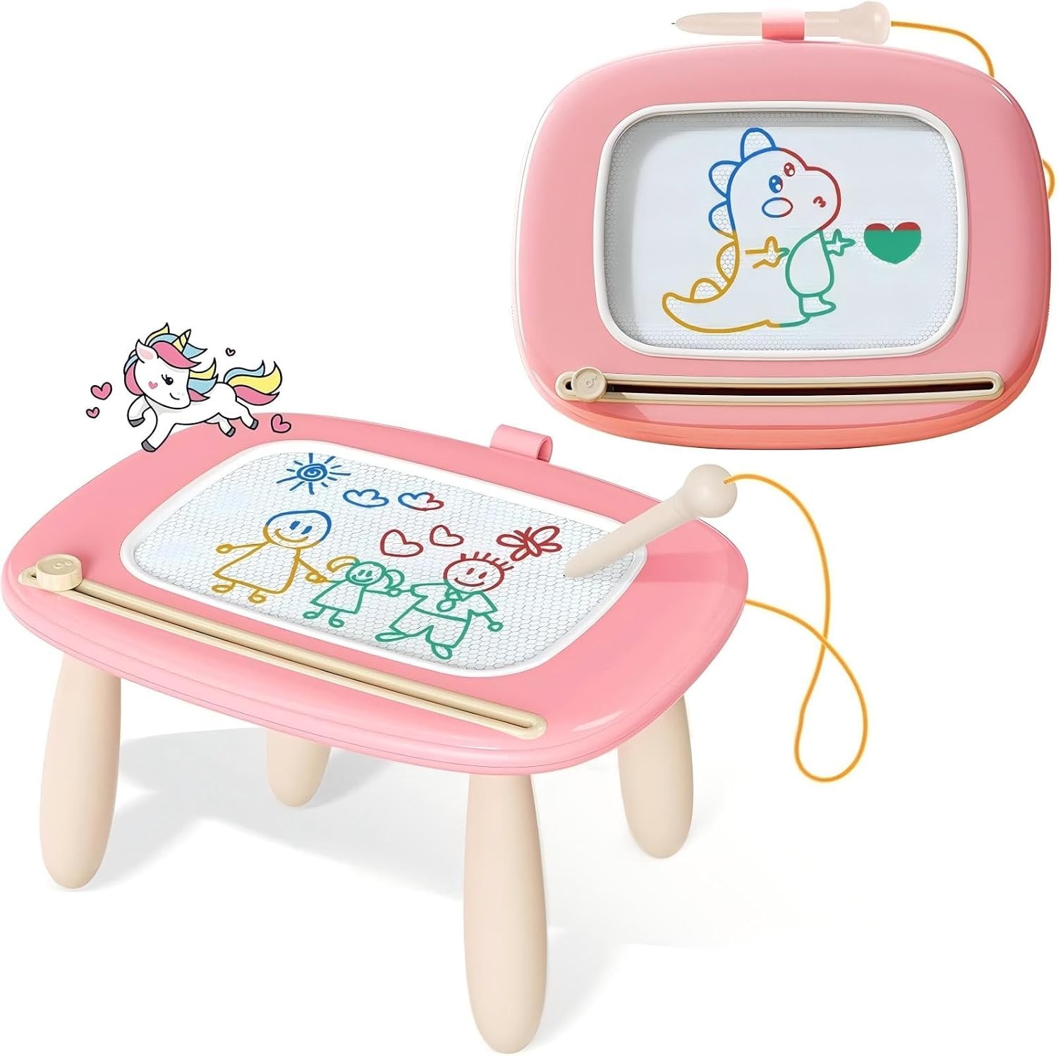 Kikidex Magnetic Drawing Board Doodle Pad for 1-3 Year Old Toddlers, Pink