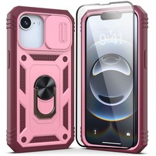 For iPhone 16e 17e Phone Protective Ring Kickstand Case Cover / Screen Protector