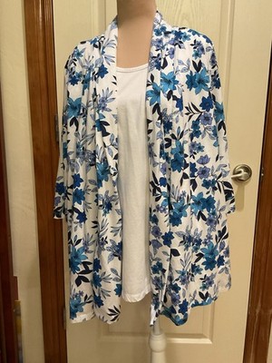Woman Within Blue & White Floral  Twofer Cardigan with Tank 2X 26/28W