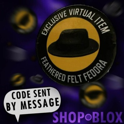ROBL0X Toy Code Black Feathered Felt Classic Fedora Hat RARE