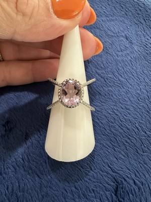 Karis Signed Diamond And Oval Amethyst Modernist Ring, Size 8.75