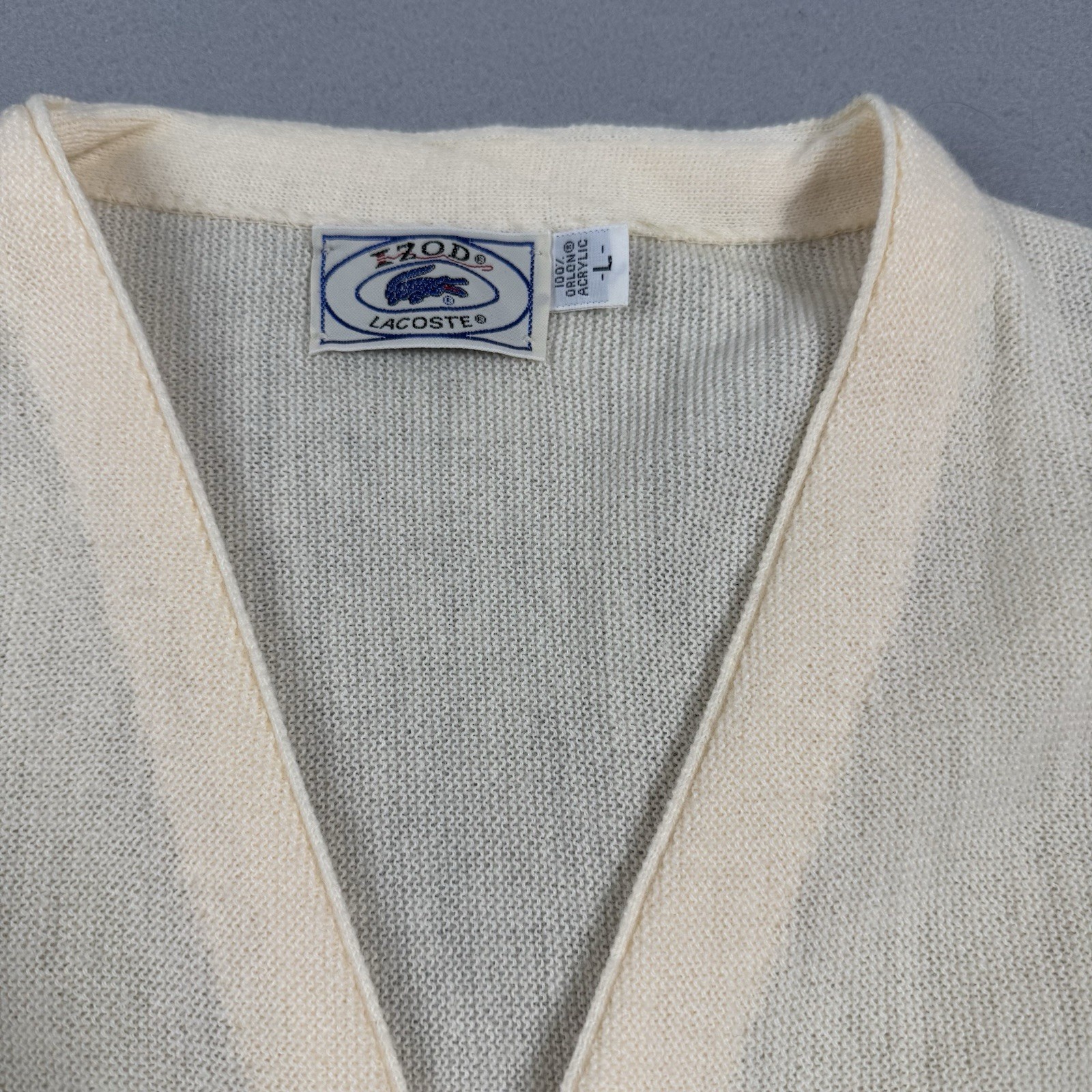 Vtg IZOD Lacoste Cardigan Sweater Mens Large Cream V-Neck Alligator USA Grandpa thumbnail 5
