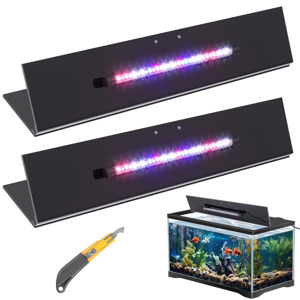 Aquarium Lids Polycarbonate Canopy with LED Light 2 Pcs Set 22.95
