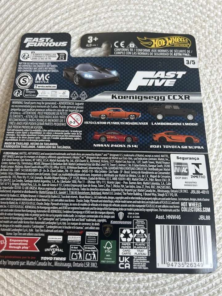 Mini coche Mattel Hot Wheels Fast and Furious Koenigsegg CCXR negro JBL88 Japón Foto 2 de 2