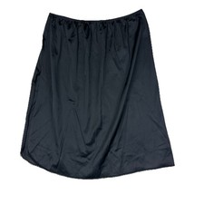 VTG Unbranded Black Satin Half Slip Skirt With Slit Nylon Lingerie Midi Length