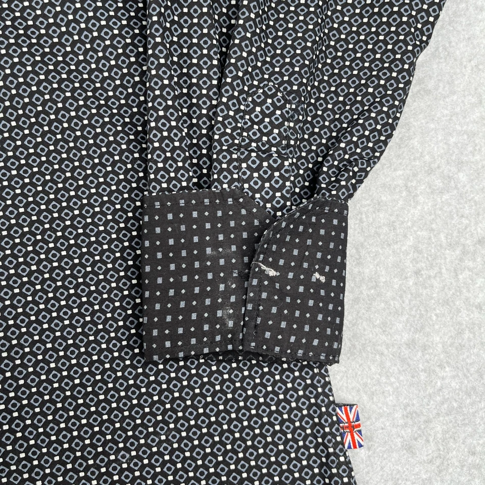 英国洗衣衬衫 M 黑色灰色几何翻盖袖口纽扣长袖男式 — 第 4/4 张图片