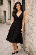 Talbots Tiered Sleeveless Cotton Midi Dress Womens 6 Black