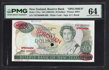 New Zealand 20 Dollars ND(1989-92) P173cs  Specimen N.008  Uncirculated Grade 64