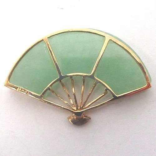 Colgante abanico jade oro amarillo 14k vintage jade real y escritura dorada Foto 3 de 4