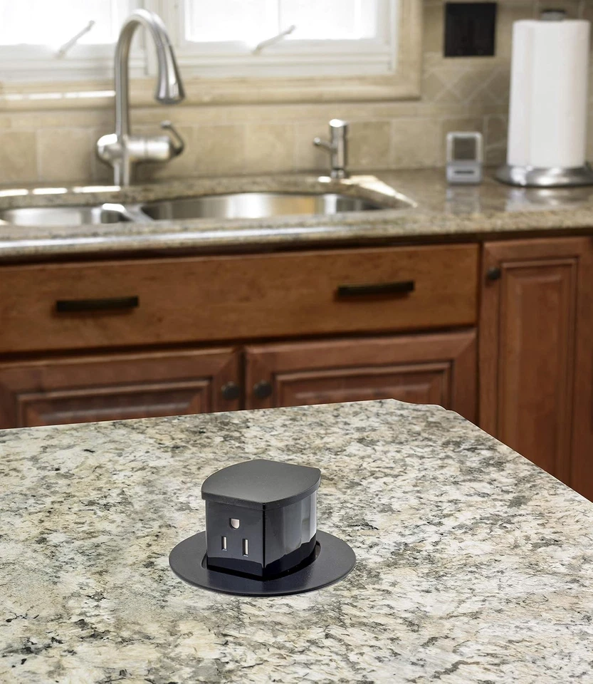 HUBBELL 15A Kitchen Counter Receptacle, Surface Mount, Pop Up, RCT200BK, BLACK - Image 3 of 4