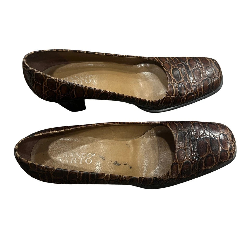Franco Sarto Marrón Cocodrilo Repujado Puntera Cuadrada Bloque Tacones Para Mujer Talla 7.5 M Foto 2 de 4