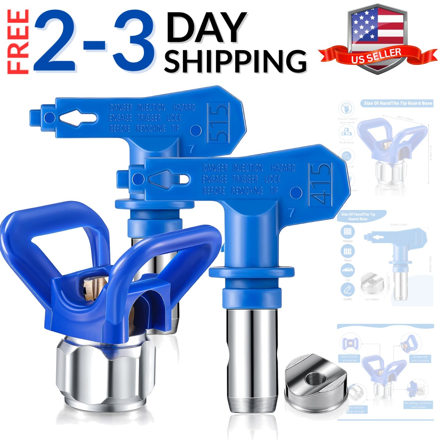 3 Pieces Airless Paint Spray Gun Sprayer Tip Guard Nozzle Seat Replacement fo...