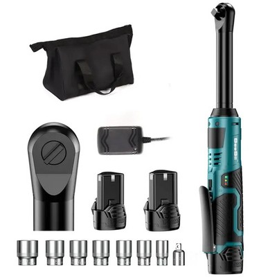 2 Akkus Akku Ratsche 54Nm Ratschenschlüssel 3/8'' Elektrische Knarrenschlüssel
