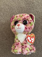 TYSilk Beanie Boos Babies LAINEY Glitter Eye PINK LEOPARD Plush Tag