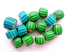ANTIQUE  15  PCS  TUBE SHAPE  GREEN & BLUE COLOR  CHEVRON  GLASS TRADE BEADS — photo 4