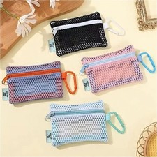Stylish Lightweight Mesh Cosmetic Bag Portable Square Makeup Storage Bag Zipper