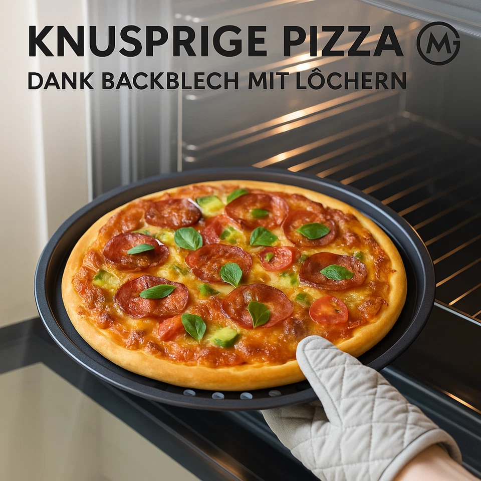 Backblech Carbonstahl antihaft mit Löchern für Pizza 32 cm DE. - Bild 2 von 4